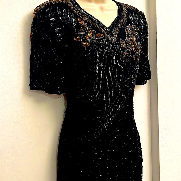 VTG beaded cocktail holiday sparkle dress - Picture 2 of 14